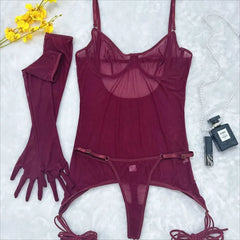 Sheer Mesh Backless Lingerie Suite