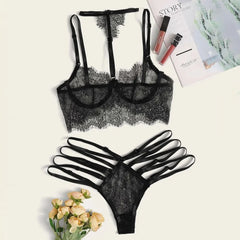 Hollow Lace Halter Bodysuit Set