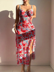 Floral Slit Satin Nightgown Elegance