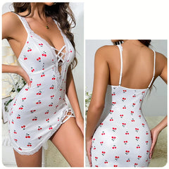 Cherry Print Lace Cami Nightgown