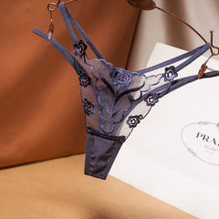 Floral Embroidered Mesh Low Rise G-String