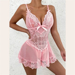 Women's Lace Mesh Babydoll Mini Nightgown
