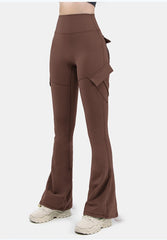 Brown flared pants on a white background