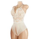 Women Lace Mesh Thong Bodysuit