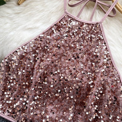 Shiny Sequined Halter Neck Top for Women