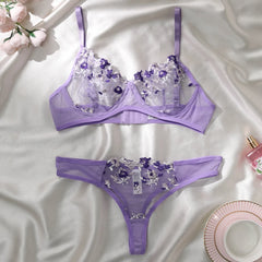 Women Floral Embroidery Bra Set