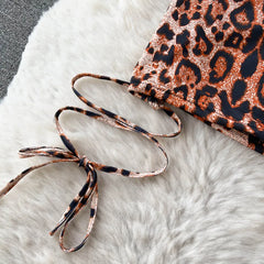 Leopard Print Lace-Up Night Dress – Sexy Slim-Fit Short Sleeve Lingerie