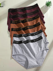 Three pairs of men's underwear in gray, brown, and purple with 'FINE TOO' branding on a white background.