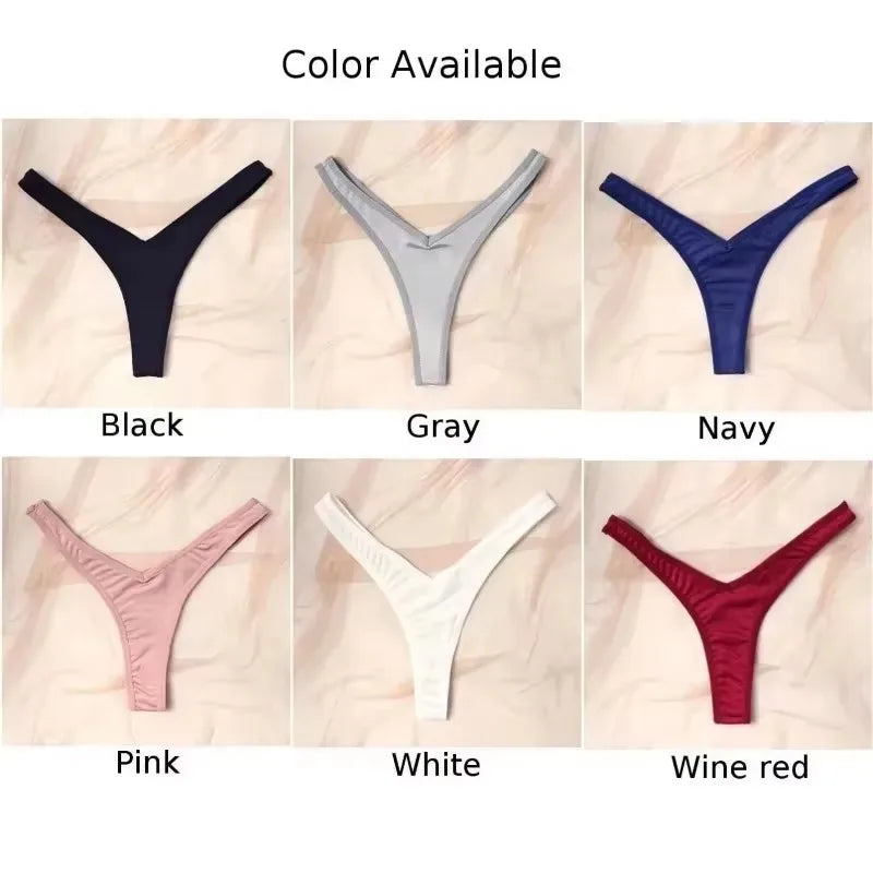 Six pairs of underwear in different colors displayed on a neutral background.