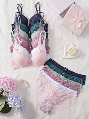 Floral Lace 6-Piece Push-Up Lingerie Set