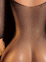 Women's Plaid Rhinestone Mesh One-Piece Bodysuit