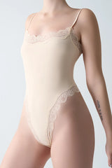 Lace Trim Adjustable Strap Cami Bodysuit Women