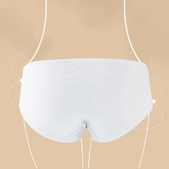 White strapless bikini top on a beige background