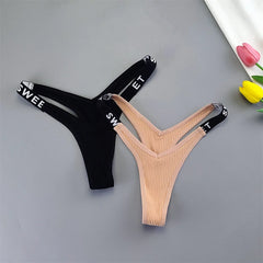 Ribbed Cotton V-Shape Letter Thong 2-Pack