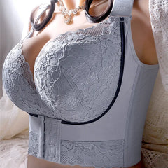 Gray lace bra with a blurred background