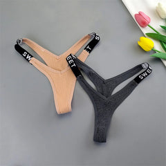 Ribbed Cotton V-Shape Letter Thong 2-Pack
