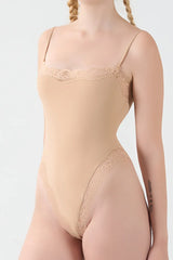 Lace Trim Adjustable Strap Cami Bodysuit Women