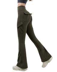 Green cargo pants worn by a person on a white background