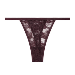 Maroon lace thong on a white background