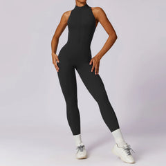 Women’s V-Back One-Piece Sports Jumpsuit with Zipper