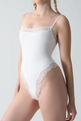 Lace Trim Adjustable Strap Cami Bodysuit Women