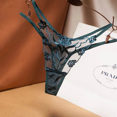 Floral Embroidered Mesh Low Rise G-String