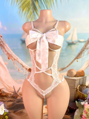 Women Satin Bow Strappy Bodysuit