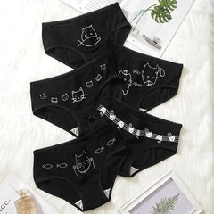Cute Cat Print Cotton Briefs 5pcs