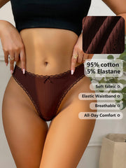 Women Lace Trim Thong 7pcs