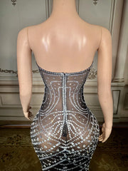 Luxurious Rhinestone Chain Mesh Backless Evening Dress