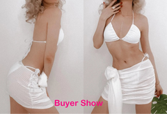 3-Piece Bikini Set with Matching Beach Skirt – Printed Swimwear & Cover-Up