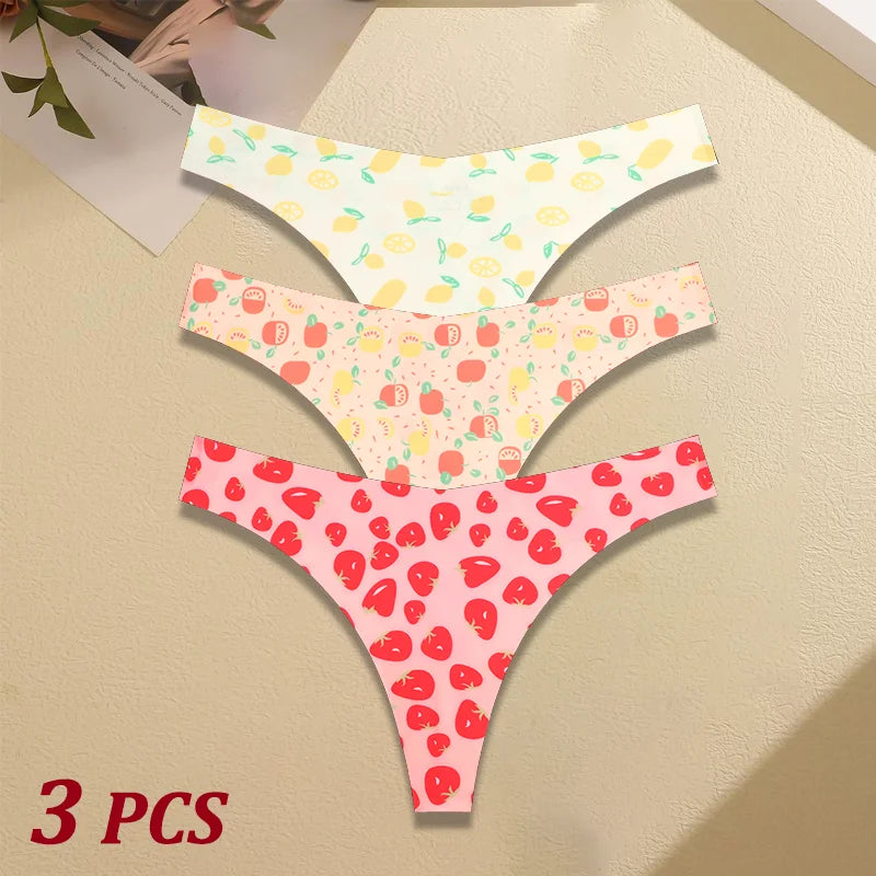 Three pairs of patterned underwear on a beige surface with '3 PCS' text.