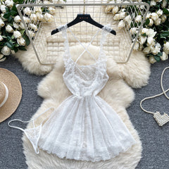 Sexy Lace Nightwear Dress – Ruffle Straps & Bow Back Design