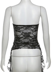 Black lace top on a mannequin with 'kliou' branding.