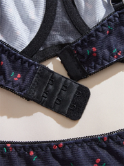 Cherry Print Lingerie Set – Cute 3-Point Bra & Panty with Bow Detail