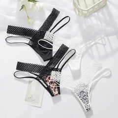 Leopard Lace Mesh Low-Rise G-String Thong