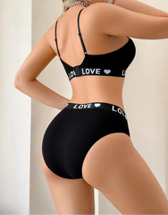 1 to 3-Piece Set Cotton Women's Underwear Set Rib Letter Print Removable Inner Wireless Push up Bra Soft Sexy Women's Underwear