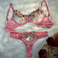 Women Floral Embroidery Bra Set