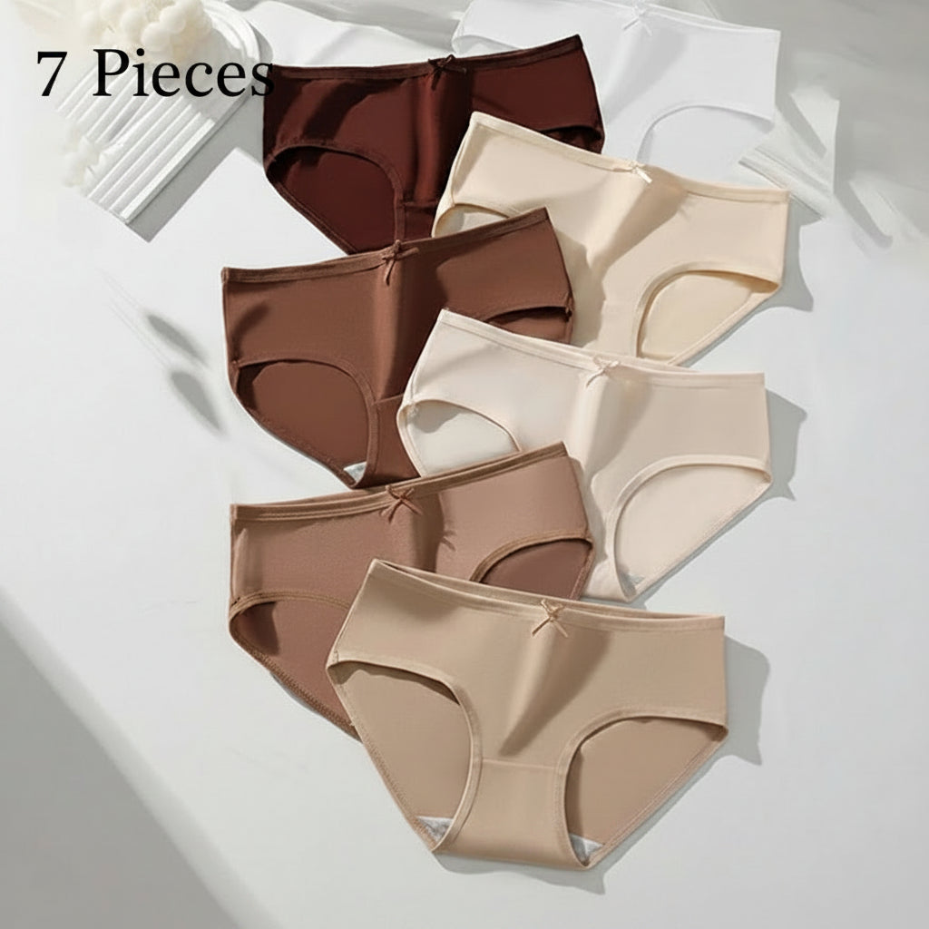 Set of women's underwear in brown and beige on a white background