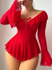 Ruffle Mesh Bell Sleeve Lingerie Set