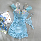 Embroidered Floral Bow Sheath Dress