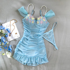 Embroidered Floral Bow Sheath Dress