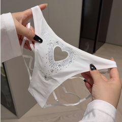 White Rhinestone Heart Cutout Low-Rise Brief