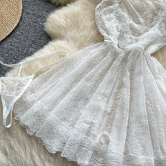 Sexy Lace Nightwear Dress – Ruffle Straps & Bow Back Design