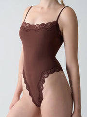 Lace Trim Adjustable Strap Cami Bodysuit Women