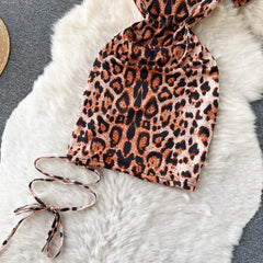 Leopard Print Lace-Up Night Dress – Sexy Slim-Fit Short Sleeve Lingerie