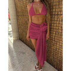3-Piece Bikini Set with Matching Beach Skirt – Printed Swimwear & Cover-Up