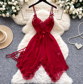 Irregular Mesh Lace Spliced Nightgown – Women’s Sheer Sleepwear Dress