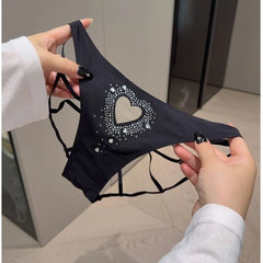 White Rhinestone Heart Cutout Low-Rise Brief