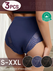 Navy lace shorts with '3 PCS' and 'Cotton' labels, showing a partial view of a person.